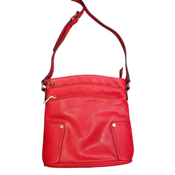 unbranded Handbags - Red Crossbody Faux Leather Bright Gold Hardware Bag